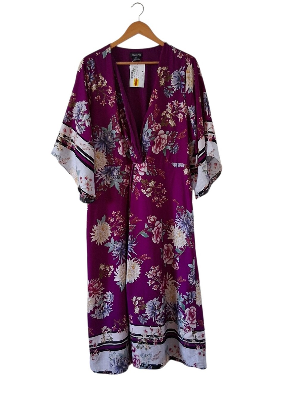 City Chic Dress Kimono Style Moo Moo Size 18 Purple Multi Floral NWT
